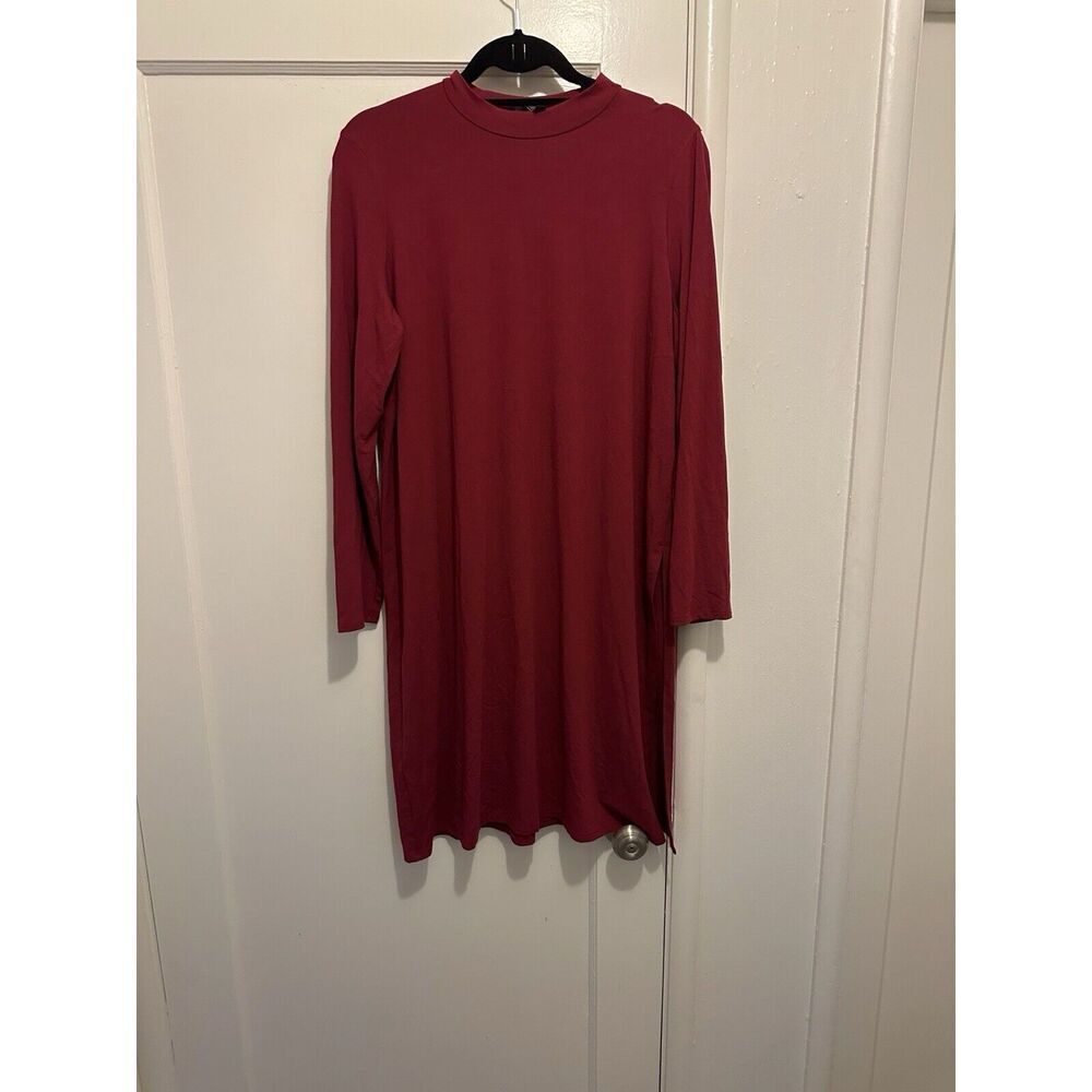 Eileen Fisher Viscose Knit Long Tunic Top Dress Side Slit‎ Ballet Neck Wine Sz L